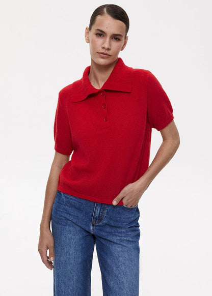Riviera Knit Polo Shirt – Bold Red Short Sleeve Button Top