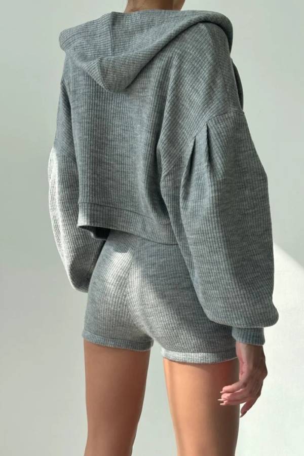Daily Casual Zip-up Shirt and Shorts Three-piece Set