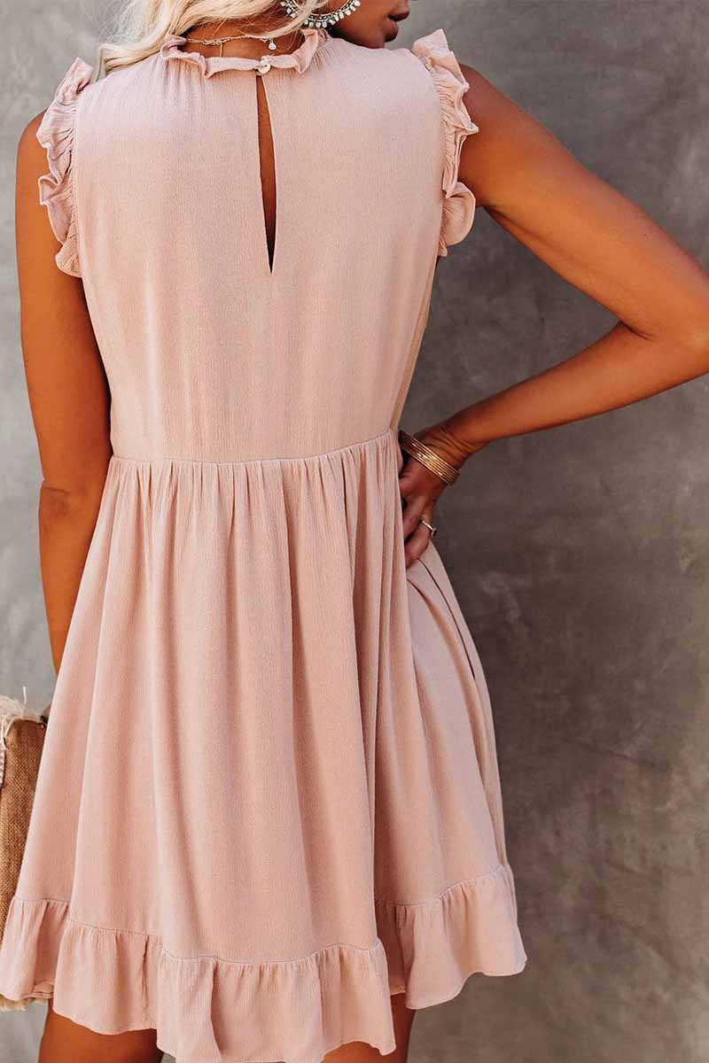 Solid Color Ruffled Waist Mini Dress