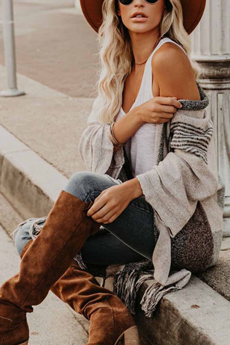 Contrast Tassel Knit Coat