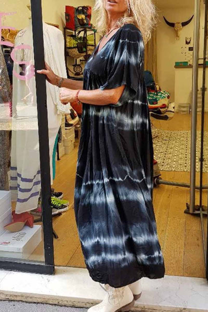 Printed Tie-dye V-neck Casual Maxi Dress