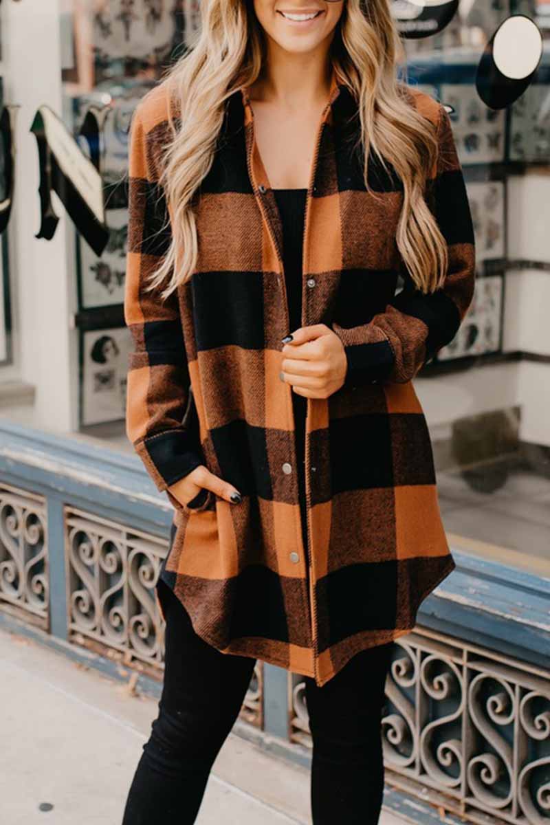 Casual Loose And Versatile Contrasting Plaid Button Tops