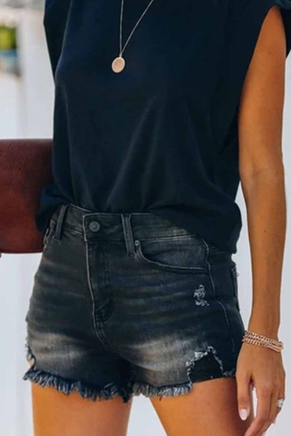Summer High Waist Distressed Worn Out Washed Denim Shorts
