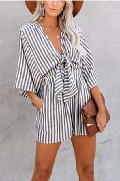 Striped Short Sleeve Loose Romper