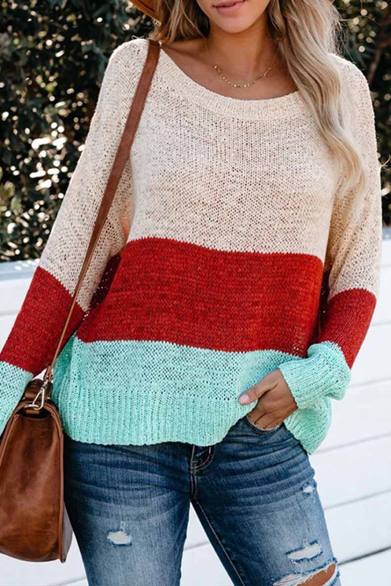 Pink Contrast Stitching Sweater