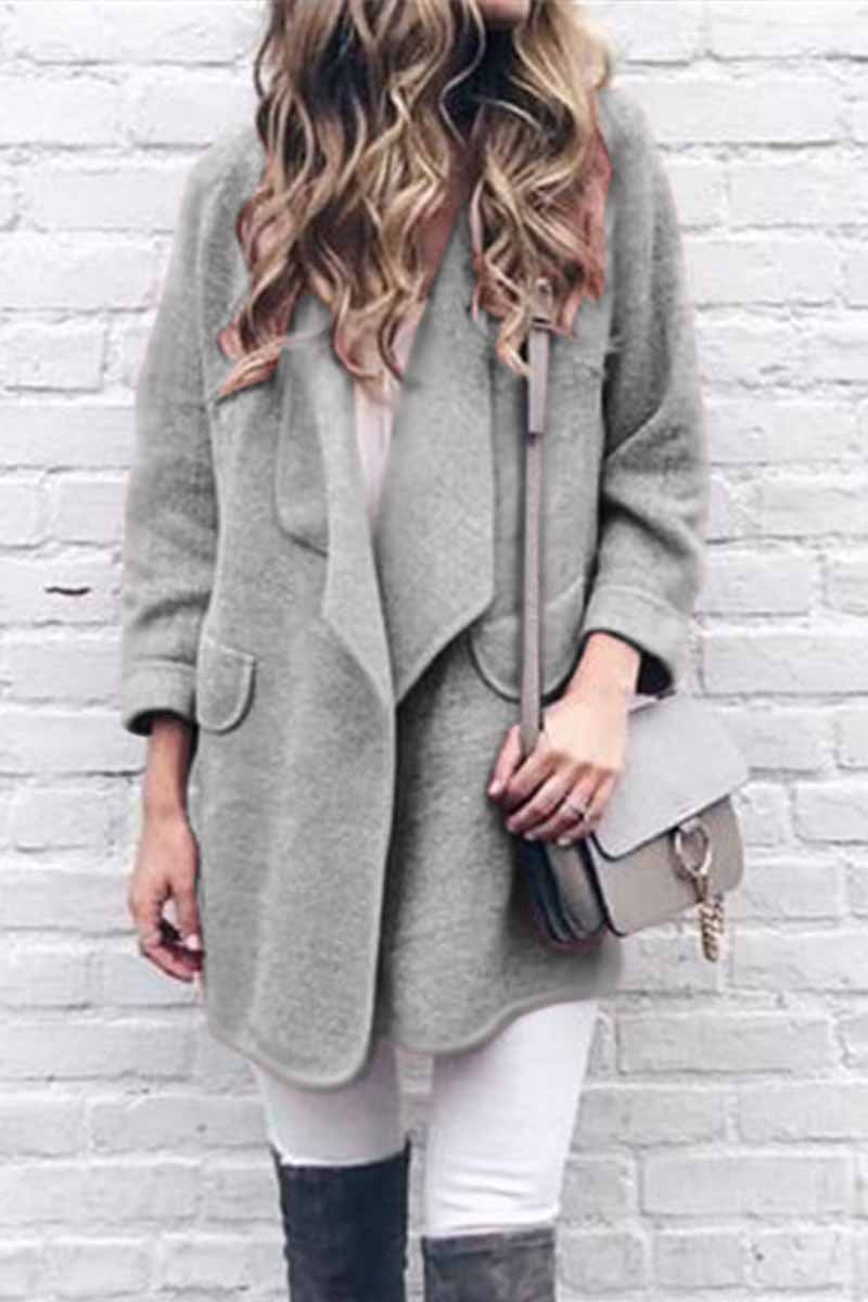 Solid Color Loose Coat With Pockets