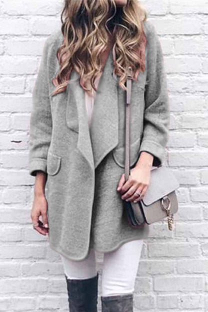 Solid Color Loose Coat With Pockets