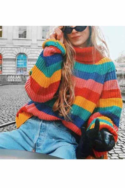 Rainbow Striped Loose-knit Sweater