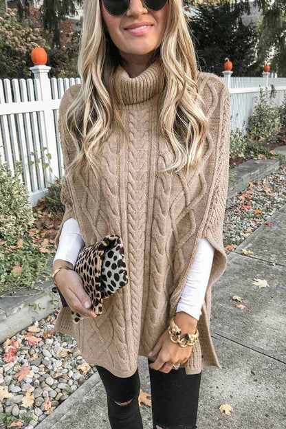 High Neck Loose Cable Knit Pattern Stitching Sweater (7 Colors)
