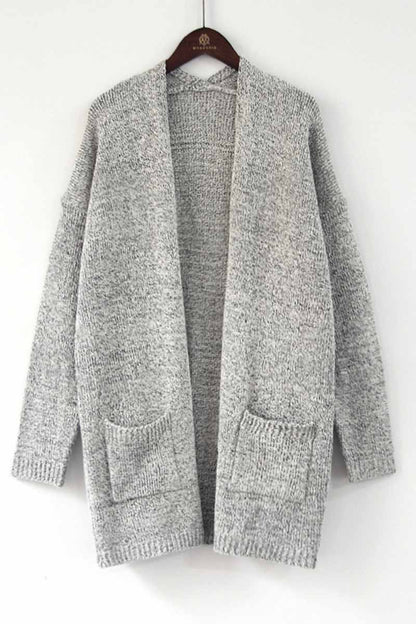 Solid Color Knitted Cardigan With Large Pockets