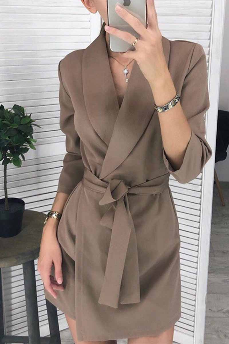 Solid Color Long Sleeve Suit Collar Mini Dresses(3 Colors)