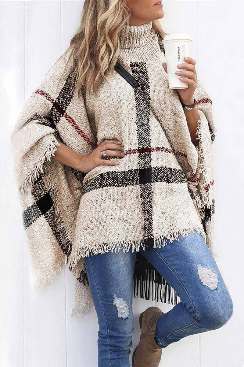 Knitted Contrast Tassel Cloak(5 Colors)