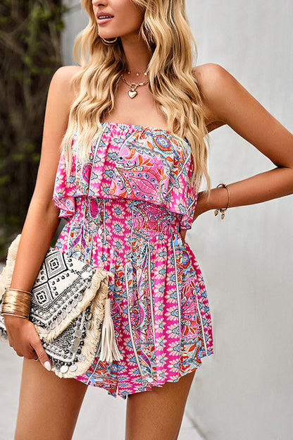 Bohemian casual one-shoulder wide-leg jumpsuit