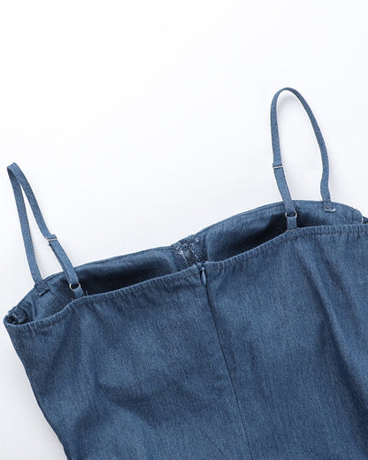 Strappy Tube Top Imitation Denim Dress Short Dress