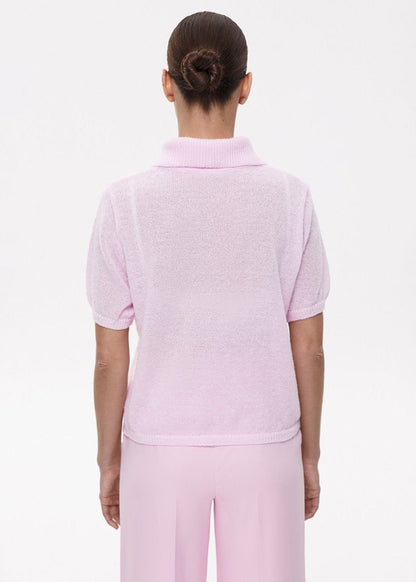 Luna Textured Knit Polo Top – Soft Pink Button-Up Tee