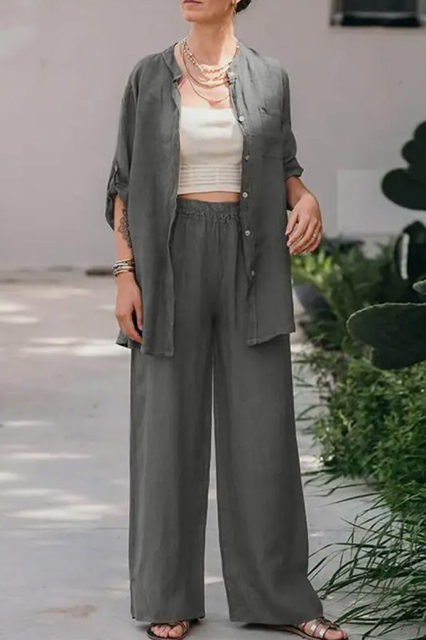 Conjunto de camisa y pantalón holgados informales de color liso