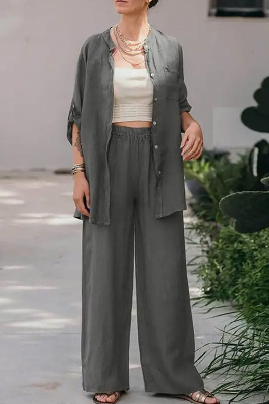 Conjunto de camisa y pantalón holgados informales de color liso