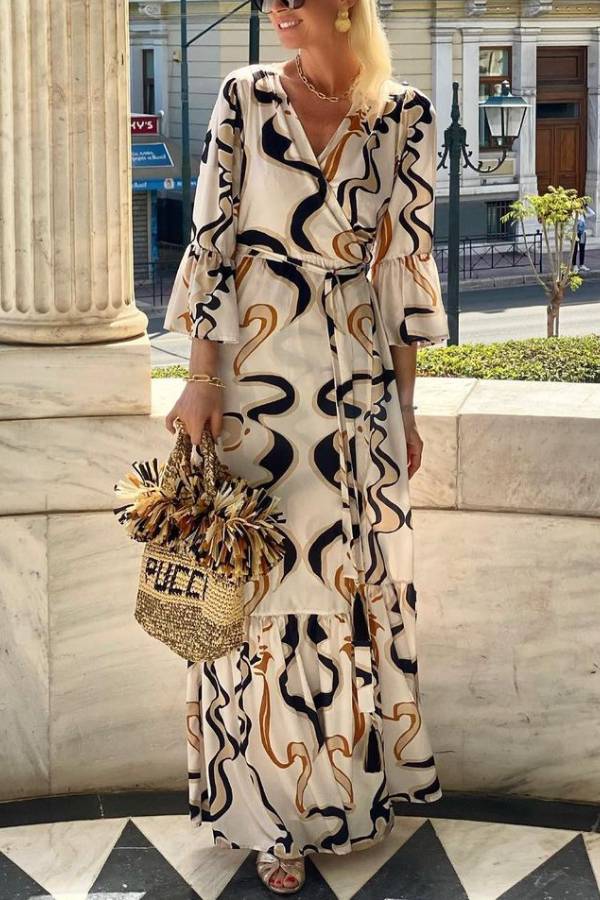 Vestido largo tie-dye en blanco y negro