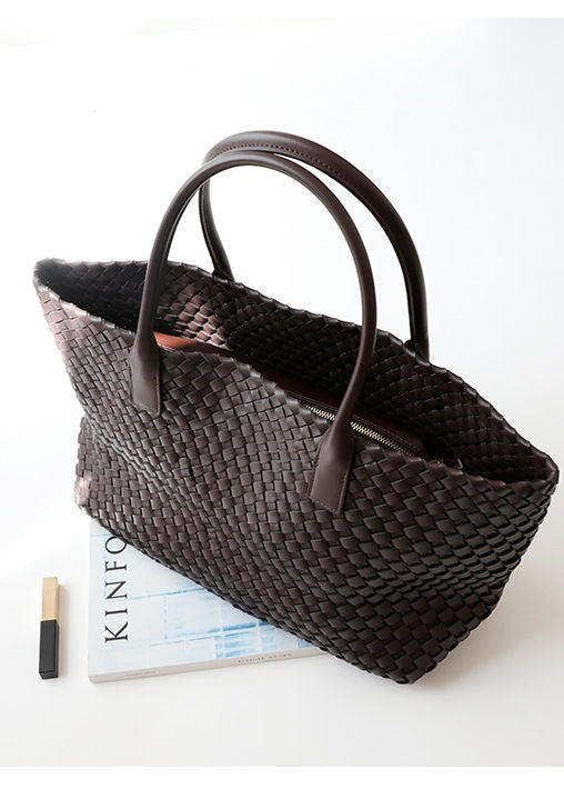 Woven Leather Tote Bag – Large Capacity Handbag for Women