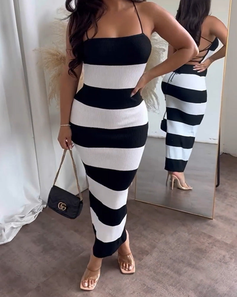 Striped Sexy Backpack Hip Jumpsuit Bodycon Dress（Flash Sale）