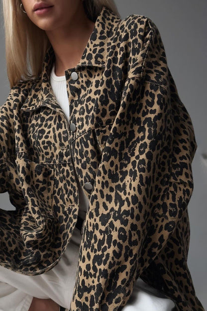 Vintage Leopard Print Denim Blouse