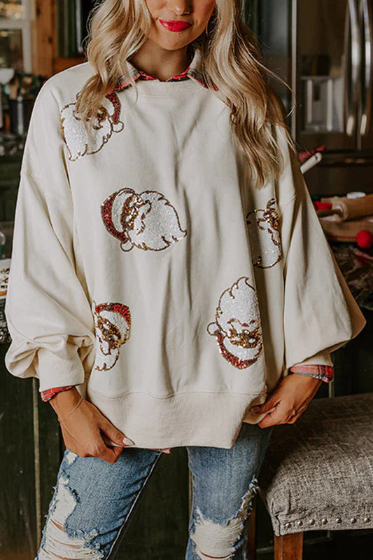 Sudadera holgada informal con lentejuelas de Papá Noel para Navidad