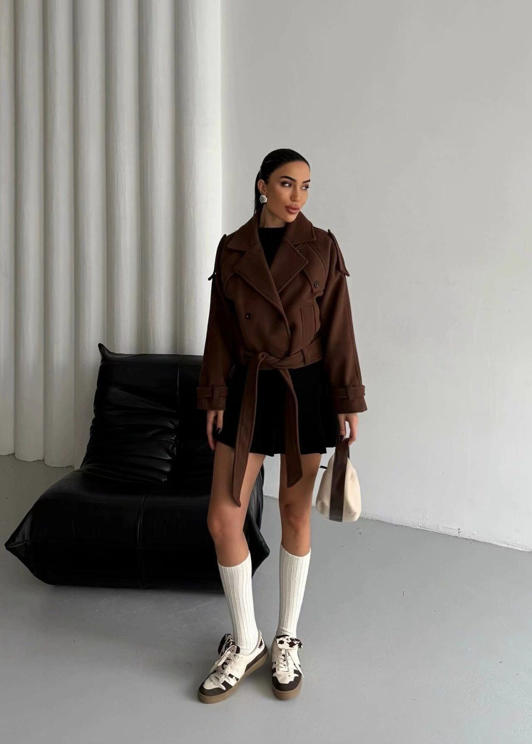 Aubryn - Cropped Wool Blend Belted Trench Jacket