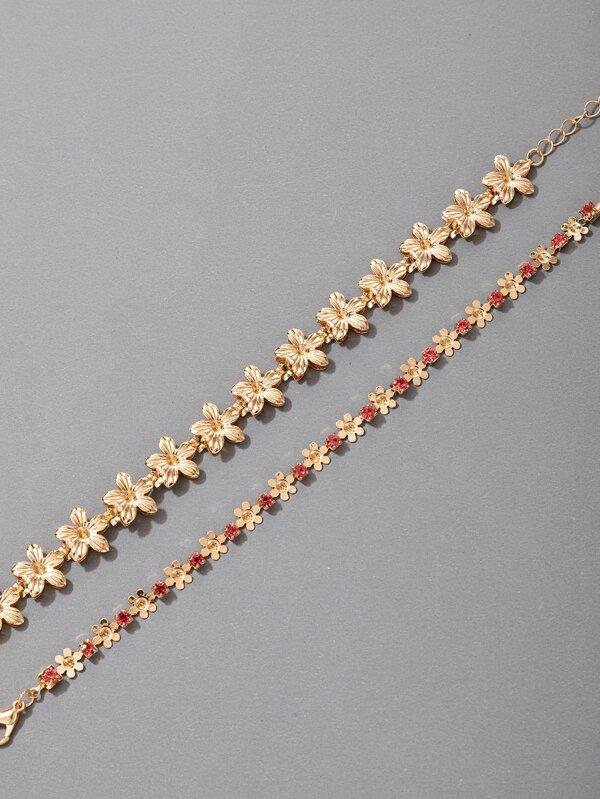 2pcs Rhinestone Flower Decor Bracelet for Women