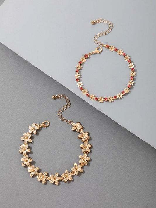 2pcs Rhinestone Flower Decor Bracelet for Women