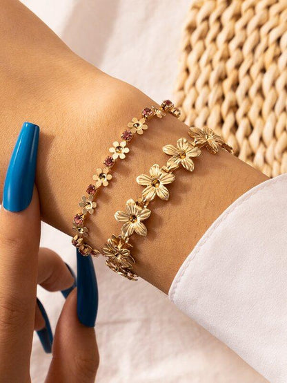 2pcs Rhinestone Flower Decor Bracelet for Women