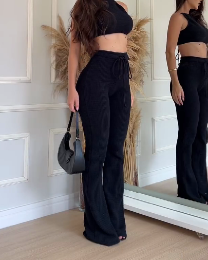 Slinged High-Waisted Slim Pants Casual Suit