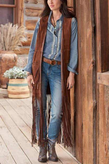 Fashionable Tassel Horse Slim Fit Sleeveless Vest Cape Coat