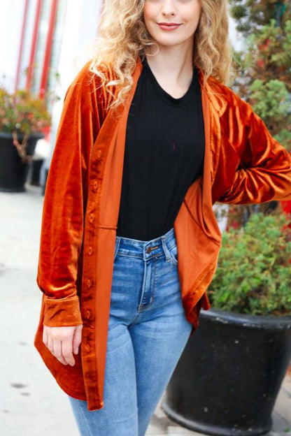 Rust Velvet Button Down Tunic Top