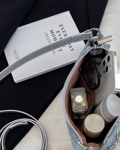 Sequined Denim Handle Underarm Shoulder Bag