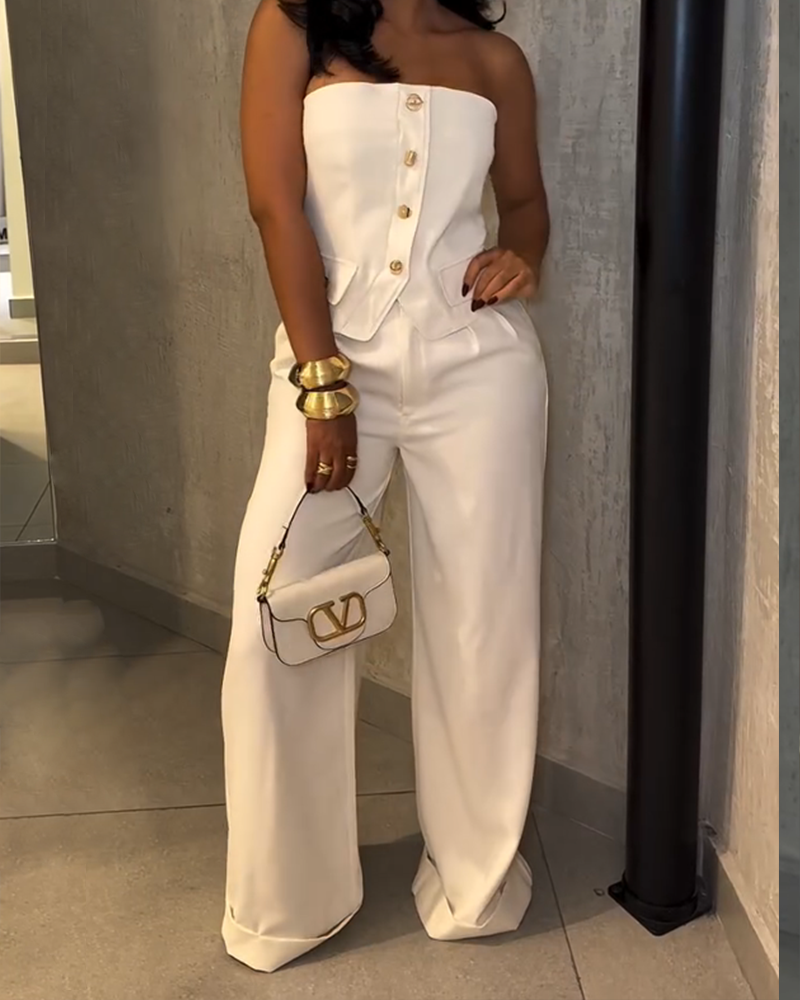 Tube Top Casual Straight Pants Set (Pre-Sale)