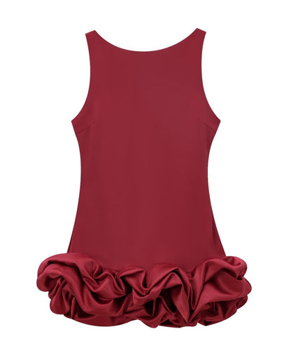 Sleeveless Suspender Flower Bud Patchwork Dress