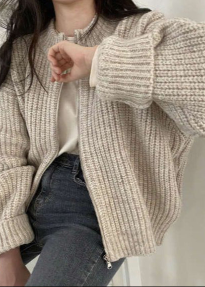 Cozy Zip-Up Chunky Knit Cardigan - Oversized Ribbed Sweater Jacket