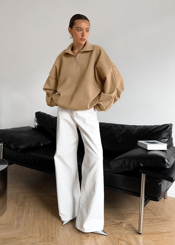 Tulip Zipper Sweatshirt – Oversized Half-Zip Pullover