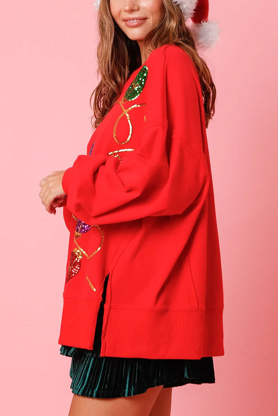 Sudadera con abertura y lentejuelas y luces navideñas