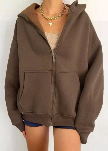 Cozy Zipper Hooded Cardigan Coat - Casual Essential for Women
