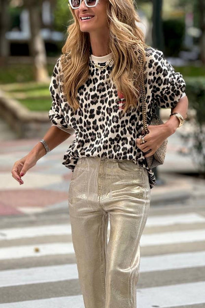 Unique Modern Feel Leopard and Cherry Print Casual Sweatshirt