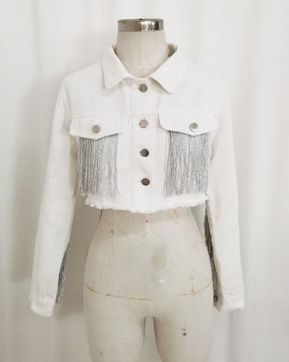 Fringed Distressed Denim Jacket