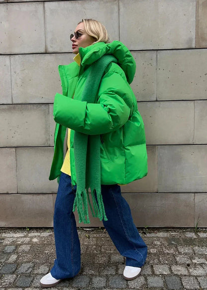 Winter Neon Green Hooded Puffer Jacket