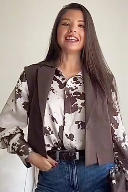 Animal Print Satin Oversized Blouse