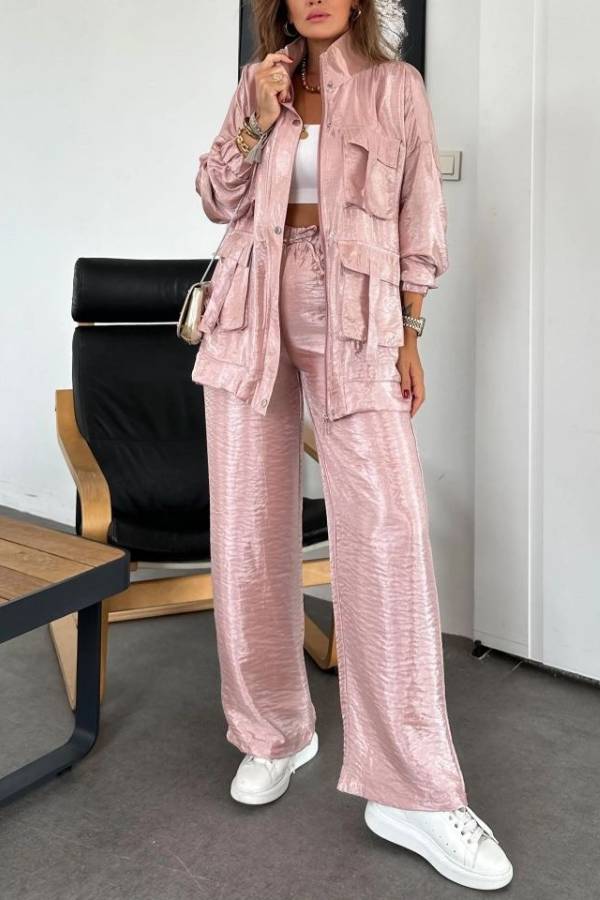 Easy on Me Metallic Fabric Elastic Waist Pocketed Wide Leg Pants