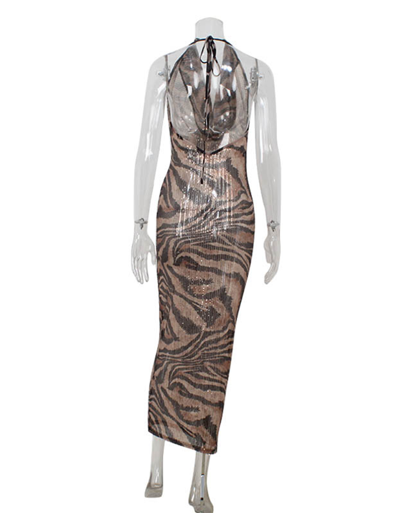 V Neck Leopard Print High Waist Slim Pack Hip Dress