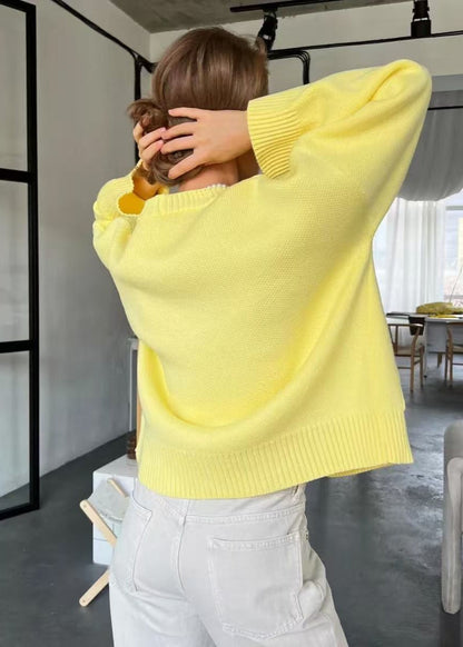 Bright Yellow Oversized Cardigan - Women’s V-Neck Knit Sweater