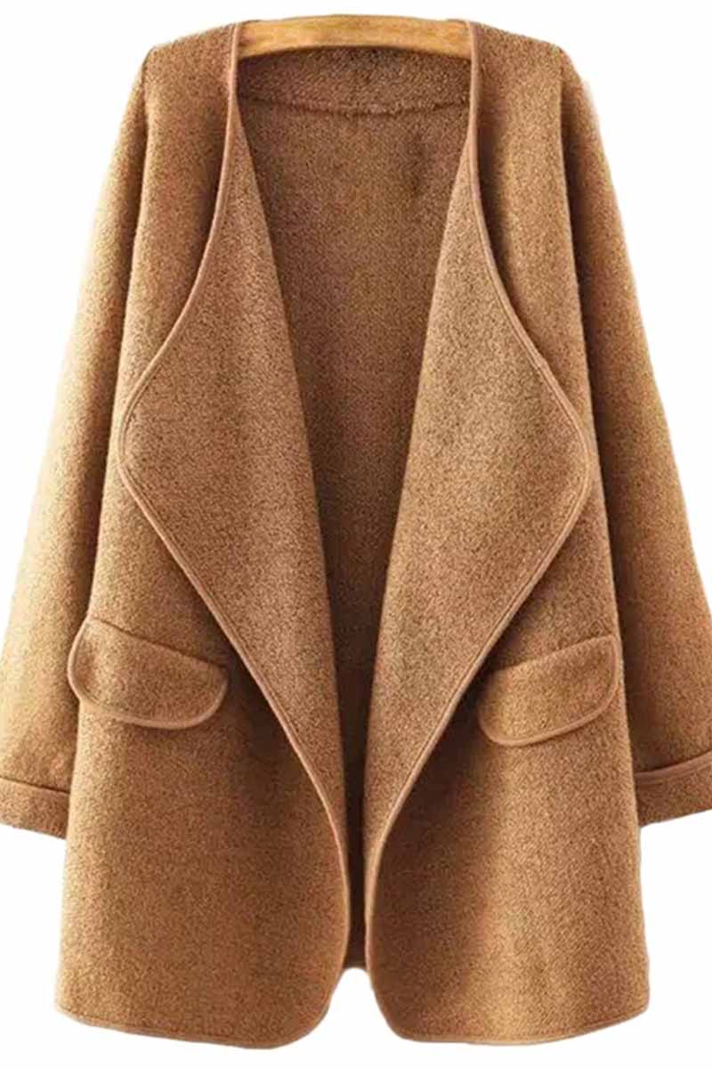 Solid Color Loose Coat With Pockets