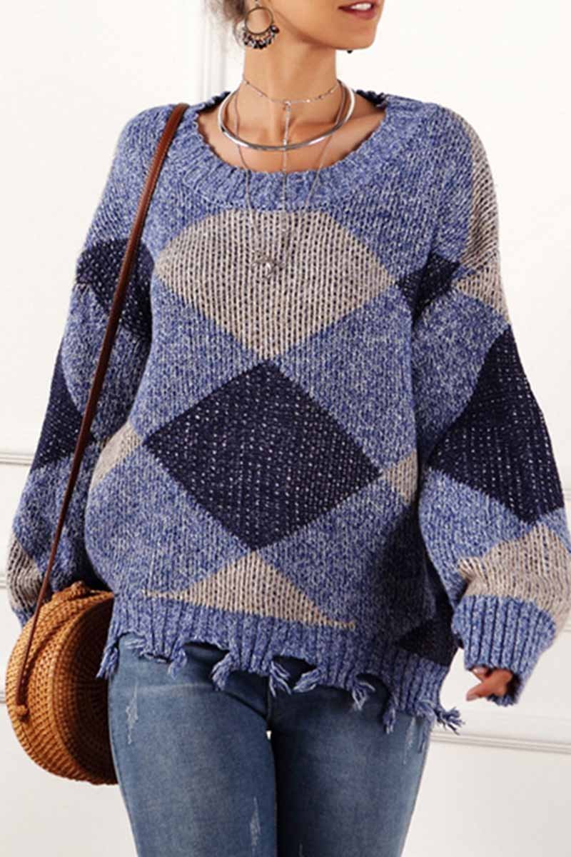 Irregular Print Round Neck Sweater