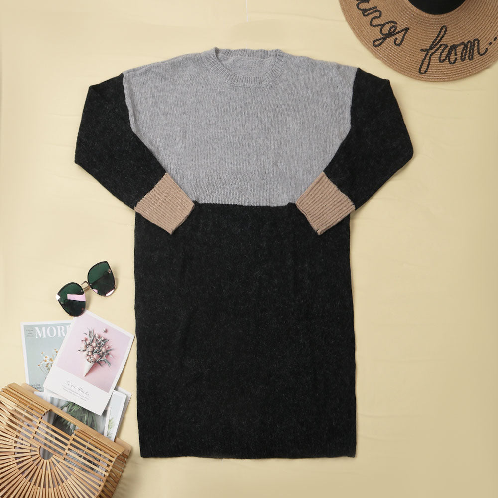 Vestido holgado con cuello redondo y paneles (2 colores)